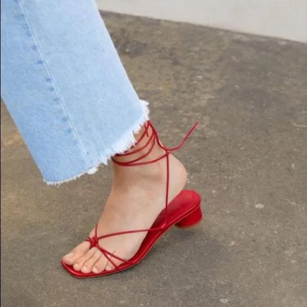 Zara Mid Heel Lace Up Red